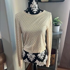 Lizette Collection Cream Long-Sleeve Embellished Women's Top